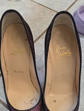 Christian Louboutin Black and Purple Mesh Pointed-Toe Pumps